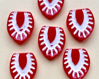 6 Vintage Red and White Cabochons