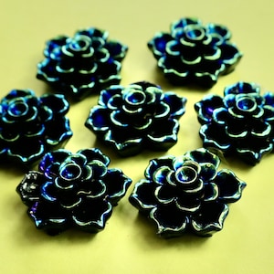 6 Black 20mm AB Resin Flower Flat back Cabochon