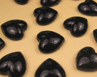 6 Vintage Lucite Black Heart Cabochon