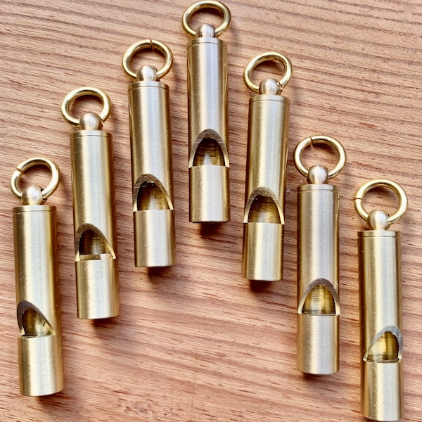 6 Heavy Weight Working Solid Brass Jewelry Safety Whistles Keychain Retro Style Survival Whistle 2 Inch