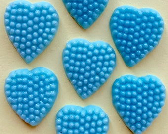 6 Vintage Porcelain Polka Dot Turquoise Heart Cabochon 15mm RARE