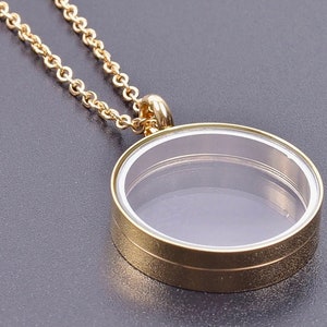 Collier médaillon flottant doré 25 mm Pendentif en or avec chaîne en acier inoxydable