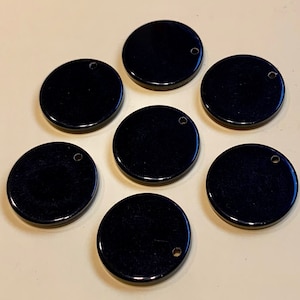 6 Vintage Black Flat Disc Beads with Hole for Pendant