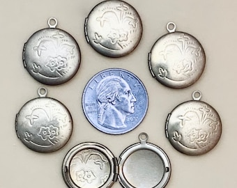 6 Large Lockets Gold Brass Round 3/4 Inch Floral Locket for Jewelry Making Charms Pendants Photo