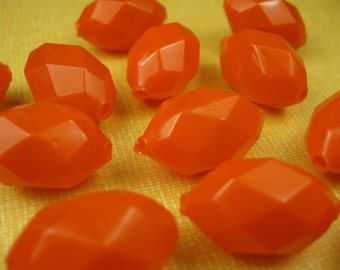 6 Vintage Orange Hollow Glass Beads - 1930s 20mm RARE