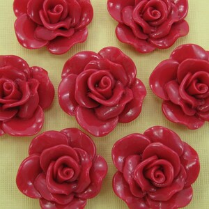 6 Large Fuchsia Rose Cabochons 30mm