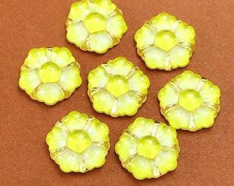 6 Vintage Resin Yellow Round Black Flower Cabochons 12mm Dime Size