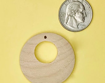 6 Medium Size Wood Hoop Blank Earring Pendant Bead 1 1/2 Inch