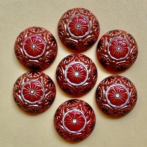 6 Vintage Japanese Glass Red White and Black Mosaic Hand Painted Glass 18 mm RARE