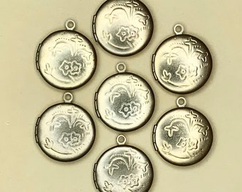 6 Large Lockets Gold Brass Round 3/4 Inch Floral Locket for Jewelry Making Charms Pendants Photo #299