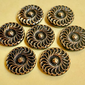 6 Vintage Czech Republic Glass Black and Gold Swirl Jet Glass 18 mm RARE