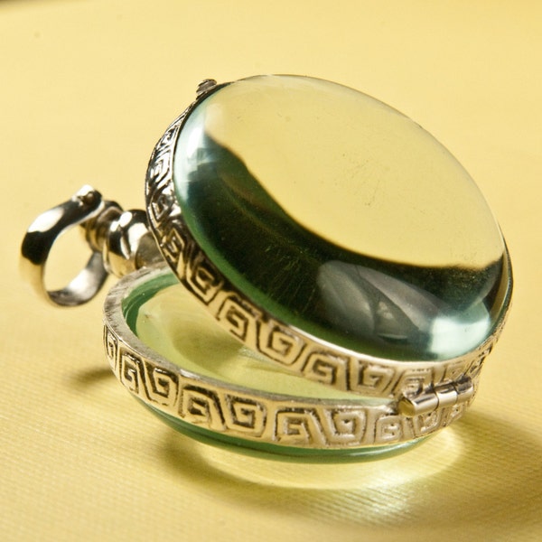 Glass Locket Round Bubble Hinge Picture Sterling Silver Pendant