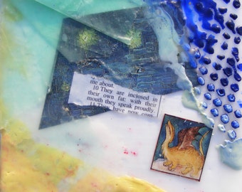 Fat Dragon - Original Encaustic Collage - Time Traveler Series