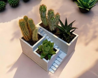 Maceta de escalera para suculentas: moderna maceta geométrica de interior