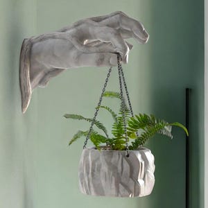 3D Printed Hand Wall Planter: Modern Hanging Sculpture