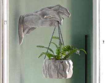 Maceta de pared con forma de mano impresa en 3D: Escultura colgante moderna
