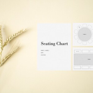 Op de afbeelding: Een printbare zitplaatskaart sjabloon met twee tafel lay-outs. De eerste tafel is rond met 10 zitplaatsen en de tweede tafel is rechthoekig met 10 zitplaatsen. Het sjabloon bevat ruimte om de namen van de gasten, de datum en de locatie van het evenement te schrijven.