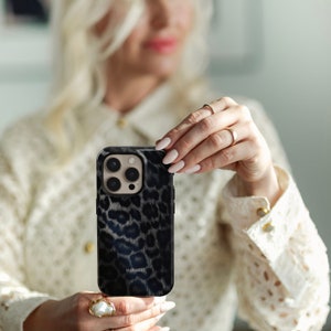 Blue Leopard Print Tough Phone Case: MagSafe Compatible