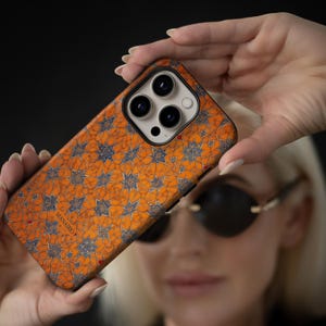 AMBER Geometric Art Phone Case iPhone 16 15 14 13 12 / iPhone Pro Max / Samsung Galaxy S23 / S24 Ultra Cultural Motifs / Mosaic / Orange