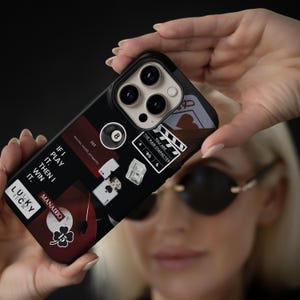 Funda de teléfono LUCKY Motivation para iPhone 16, 15, 14 Pro Max, 13, 12 Mini XR / Funda para Samsung S24, S23 Ultra / Para hombre / Negra / Collage / Número 8