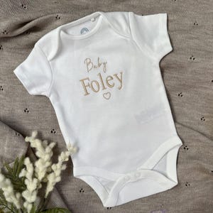 Personalised/Custom Baby Name Embroidered White 100% Cotton Baby Bodysuit.