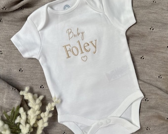 Personalised/Custom Baby Name Embroidered White 100% Cotton Baby Bodysuit.