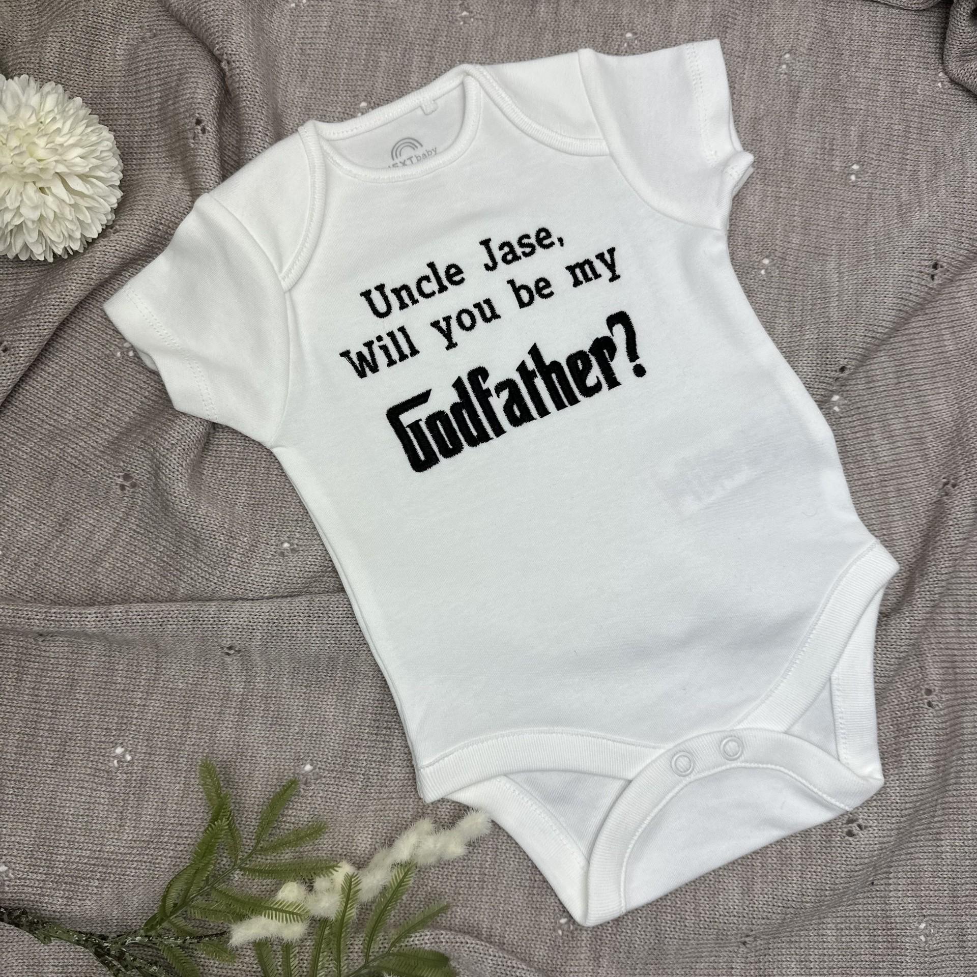 Body Neonato Manica Lunga 100% Cotone - Personalizzato 'Zia E Zio Volete Essere La Mia Madrina E Il Mio Padrino?' - Scritte Rosa - Ideale Per Battesimo