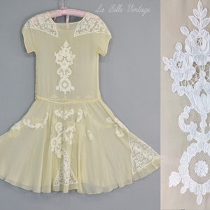 1920s Embroidered Cutwork Applique Lace Dress XS Vintage Sheer Silk Flapper Frock