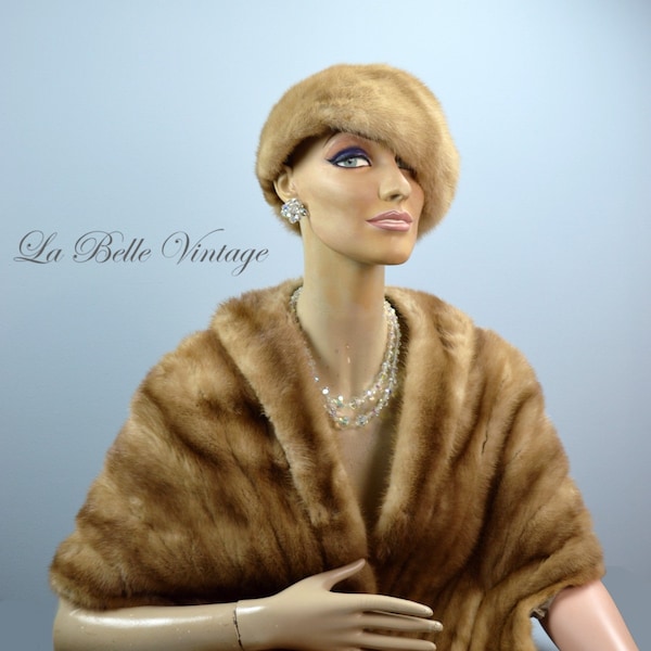 Mink Stole & Matching Fur Hat ~ Vintage 1960s EMBA Autumn Haze