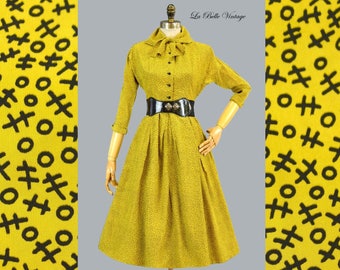 Jonathan Logan Tic Tac Toe 50s Dress S Vintage Novelty Full Skirt Frock