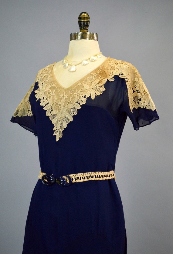 1930s Chiffon Dress S Antique Point de Gaze Vinta… - image 5
