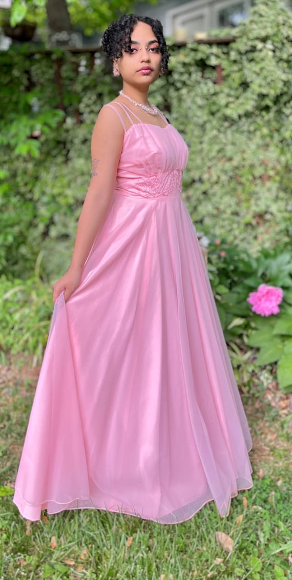 Cotton Candy Pink Princess Chiffon Gown M 37B 29W ~ Vintage