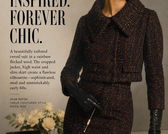Vintage 1960s Tweed Suit XS ~ Cropped Jacket Wiggle Skirt ~ Jackie O Mod Paris Jean Patou Couture Style