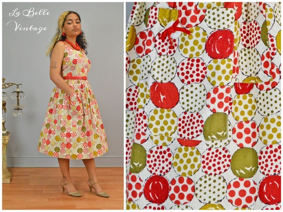 Pom Poms Novelty Print Sundress M Vintage 1950s S… - image 1