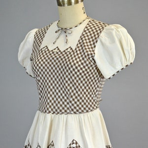 Joseph Love jaren 1930 Katoen Gingham Jurk XS Vintage Pique Geruit Petite Frock afbeelding 5