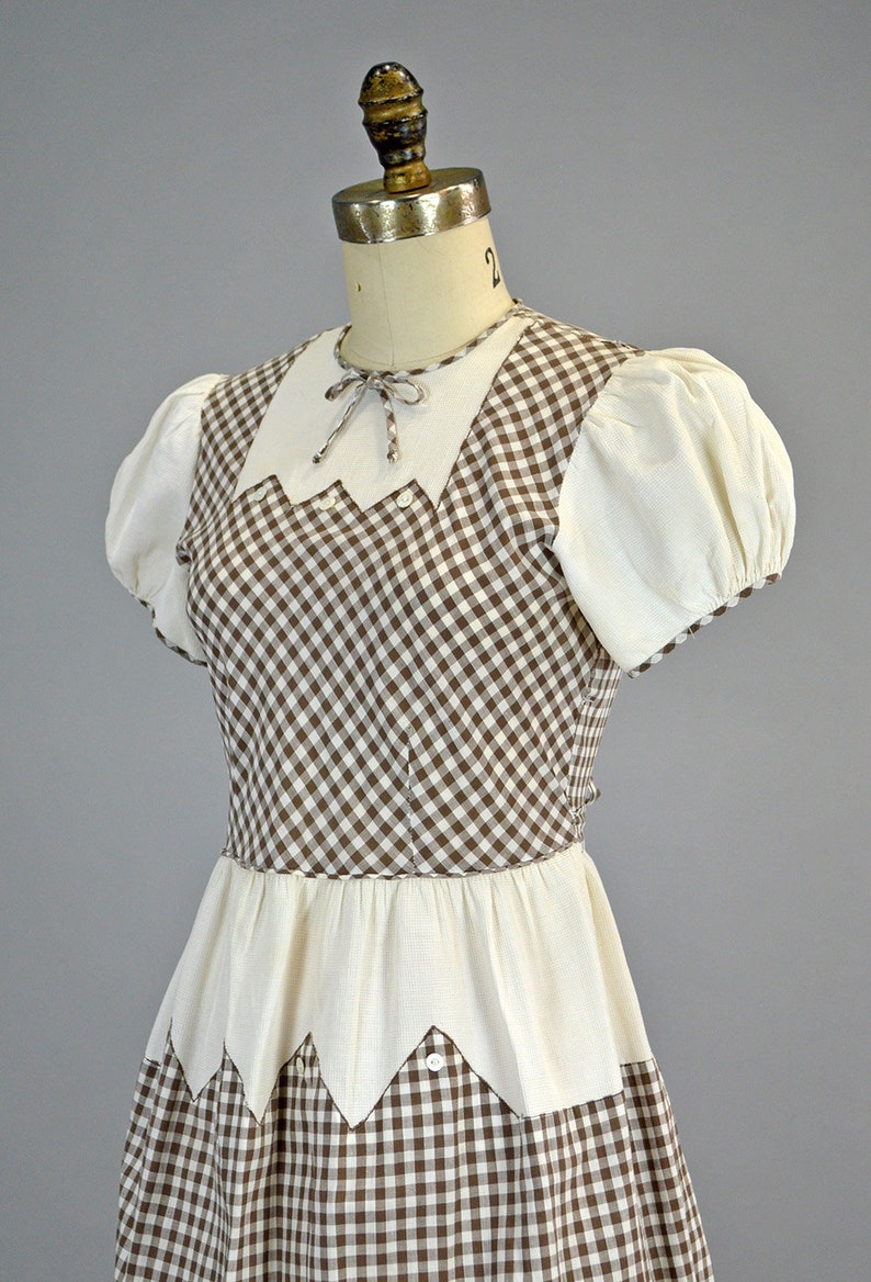 Joseph Love 1930s Cotton Gingham Dress XS Vintage Pique Checkered Petite Frock image 5