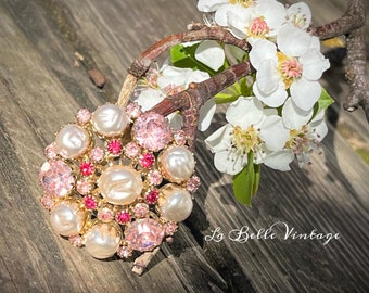 Weiss barokke parel broche ~ vintage roze strass ingelegde bling pin ~ nieuwstaat