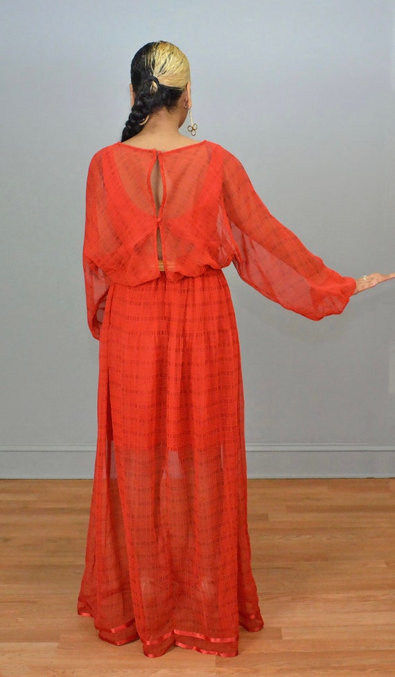 Victor Costa Vintage Red Sheer Maxi Party Dress S… - image 6