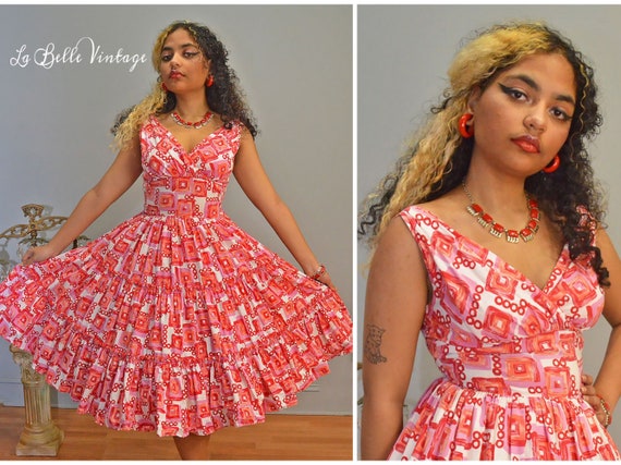 1950s Novelty Print Patio Pinup Dress S Vintage M… - image 1