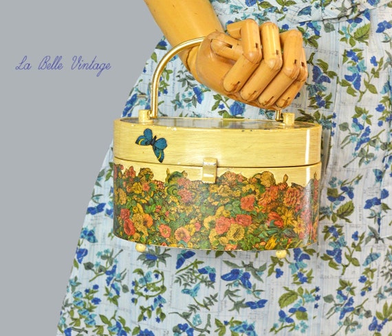 Butterfly Novelty Purse Vintage Decoupage Metal Ha