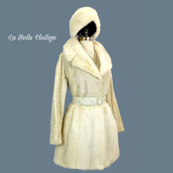 Ivory Mink Fur Coat S M Hat Vintage 70s Ivory Persian Lamb Jacket Leather Belt ~ Unworn Original Tags
