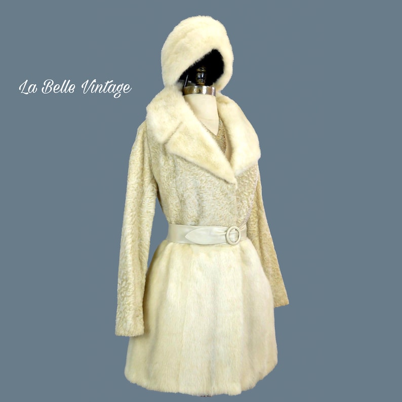 1970s Ivory Persian Lamb & Mink Coat Set with Hat Belt Ensemble ~ Unworn with Original Tags ~Master Furriers image 1