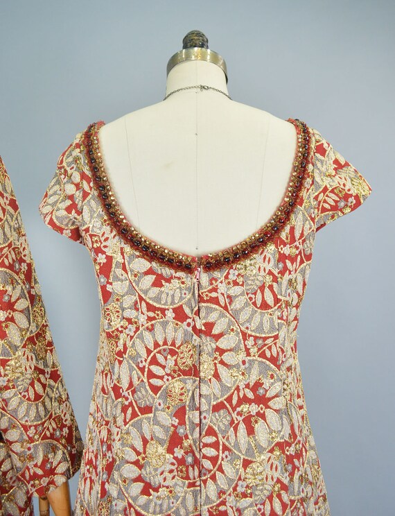 Vintage Red Gold Beaded Brocade Gown Opera Coat S… - image 8