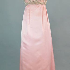 Extravagant Beaded Silk Bustle Gown XS S Vintage 1960s Pink Bejeweled Dress Rhinestone Pearls Makoff image 2