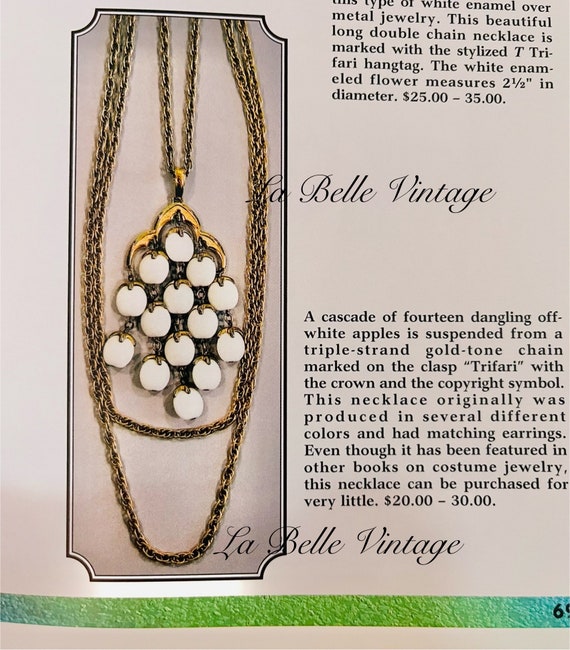 Signed Trifari Milk Glass Bib Necklace Earrings Set ~ Vintage