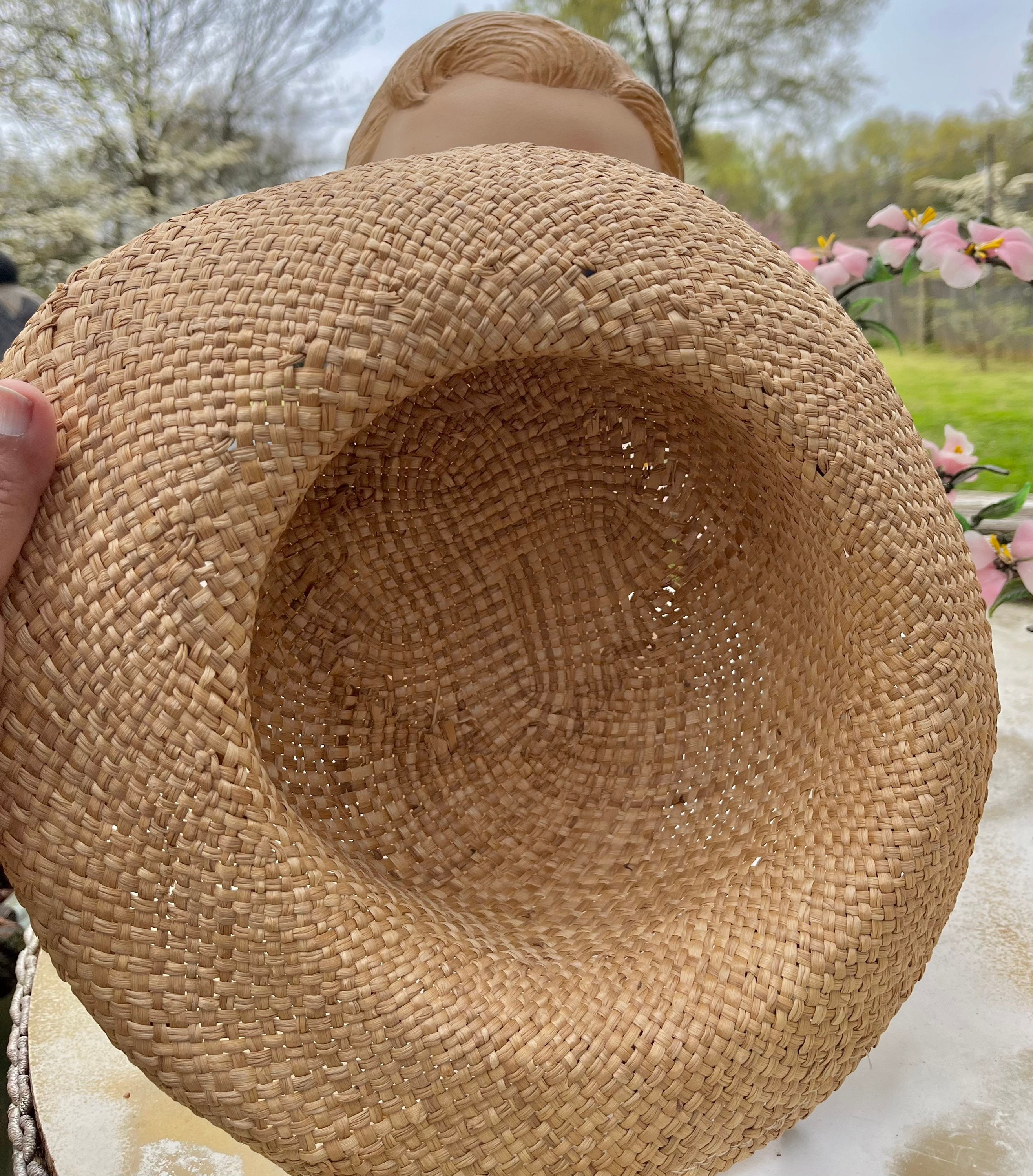 Vintage HARPER BROTHERS Tan Natural Woven Straw Sun Hat Cream Band Cherry Accent Women main image 2