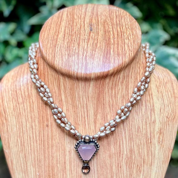 Margaret Thurman Sterling Silver Torsade Necklace ~ Rose Quartz
