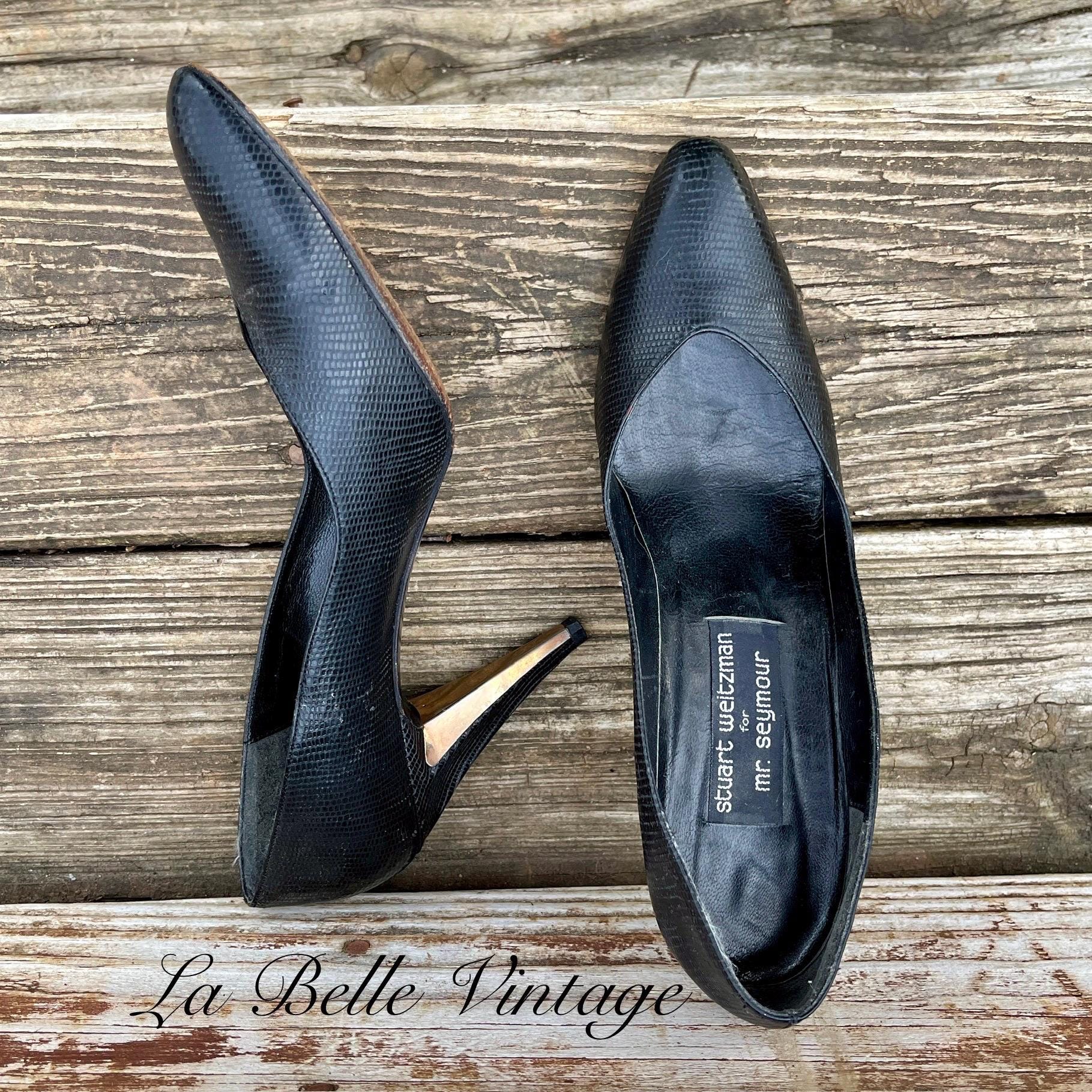 Vintage Carriage Court black velvet satin trim pumps leather size 6.5M