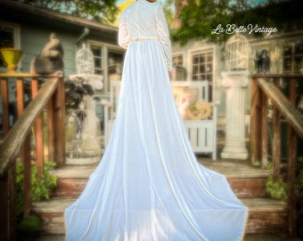 Vintage 1970s Bianchi Wedding Gown by Phyllis Bianchi ~ Empire Waist Lace Bridal Dress with Adjustable Train