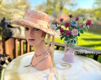 Museum Deaccession Ethereal 1920s Ruched Silk Velvet Hat with Trailing Ribbons ~ Vanitie Hat Shoppe ~ Antique Luxury Piece